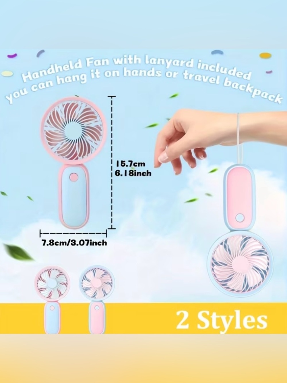 Mini hand held rechargeable fan - 2 Pc - Picture 3 of 7
